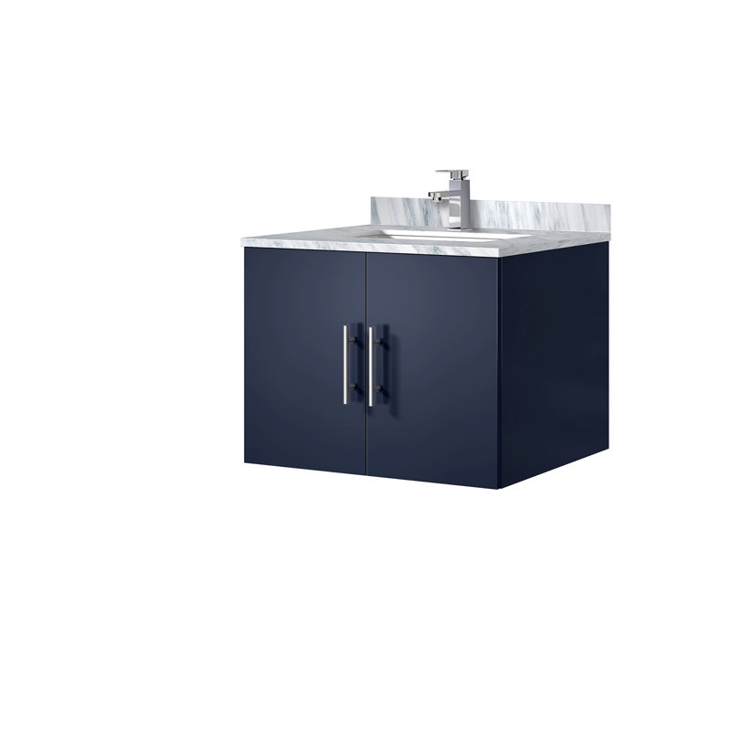 Meuble-lavabo de salle de bain 24 po X P 22 po D, dessus en marbre de Carrare et ensemble de robinet, Marine, 24"