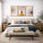 Mid Century Modern Boho "Retro Vibrant Yellow & Red Nordic Artwork, Abstract Sun Light Living Room Pictures, Framed Canvas 3 Pieces Print Wall Art"-70252466-70252470