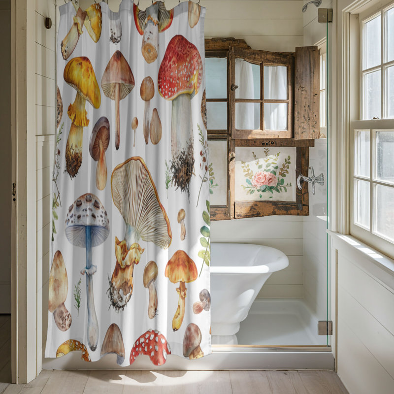 Enchanted Mushrooms - 1 Piece Standard Shower Curtain, 74"H x 71"W