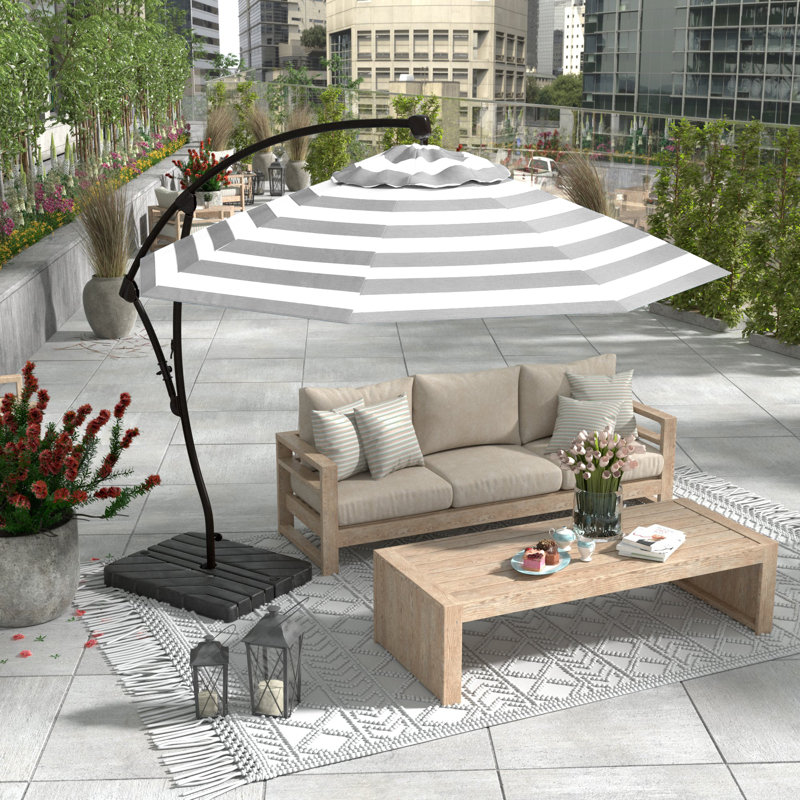 108'' Cantilever Umbrella, Grey White Cabana Stripe