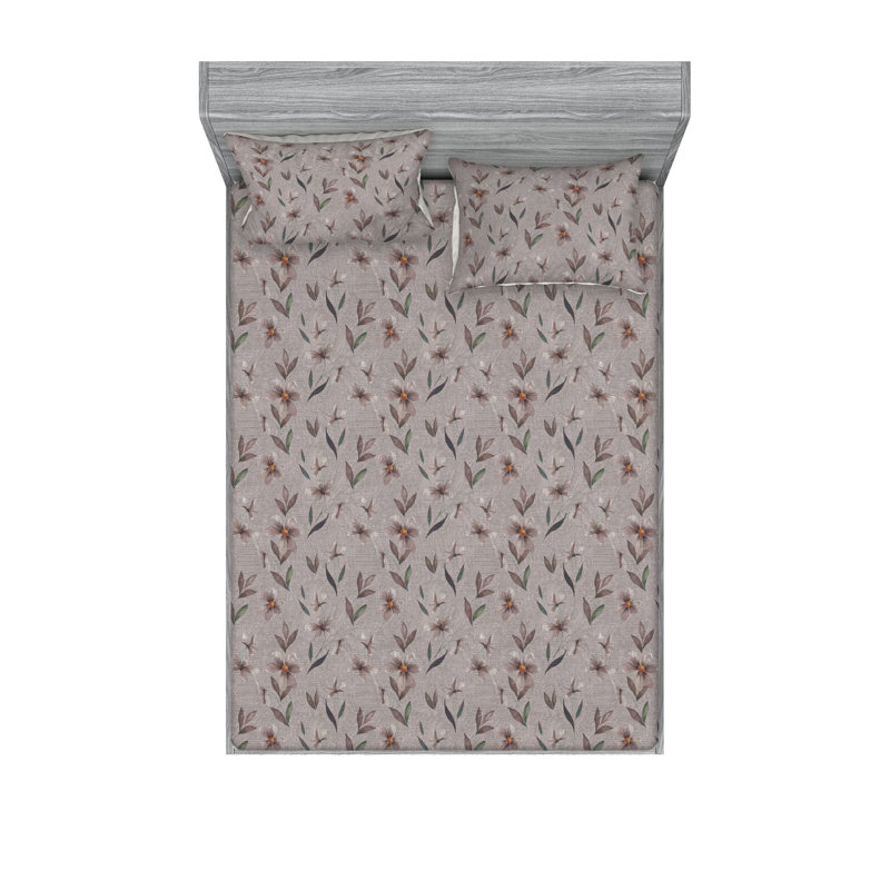Microfiber Floral Sheet Set, Pine Cone Floral, Queen Sheet Set with 2 Pillowcases