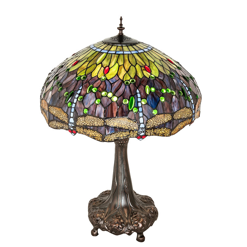 Mahogany Bronze Stained Glass Dragonfly Table Lamp