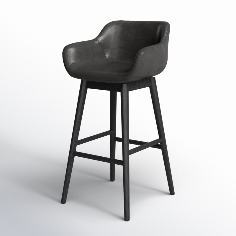 Hannah Swivel Stool, Bar Stool (30.5" Seat Height), Sonoma Black/Genuine Leather, Stained Black Ash