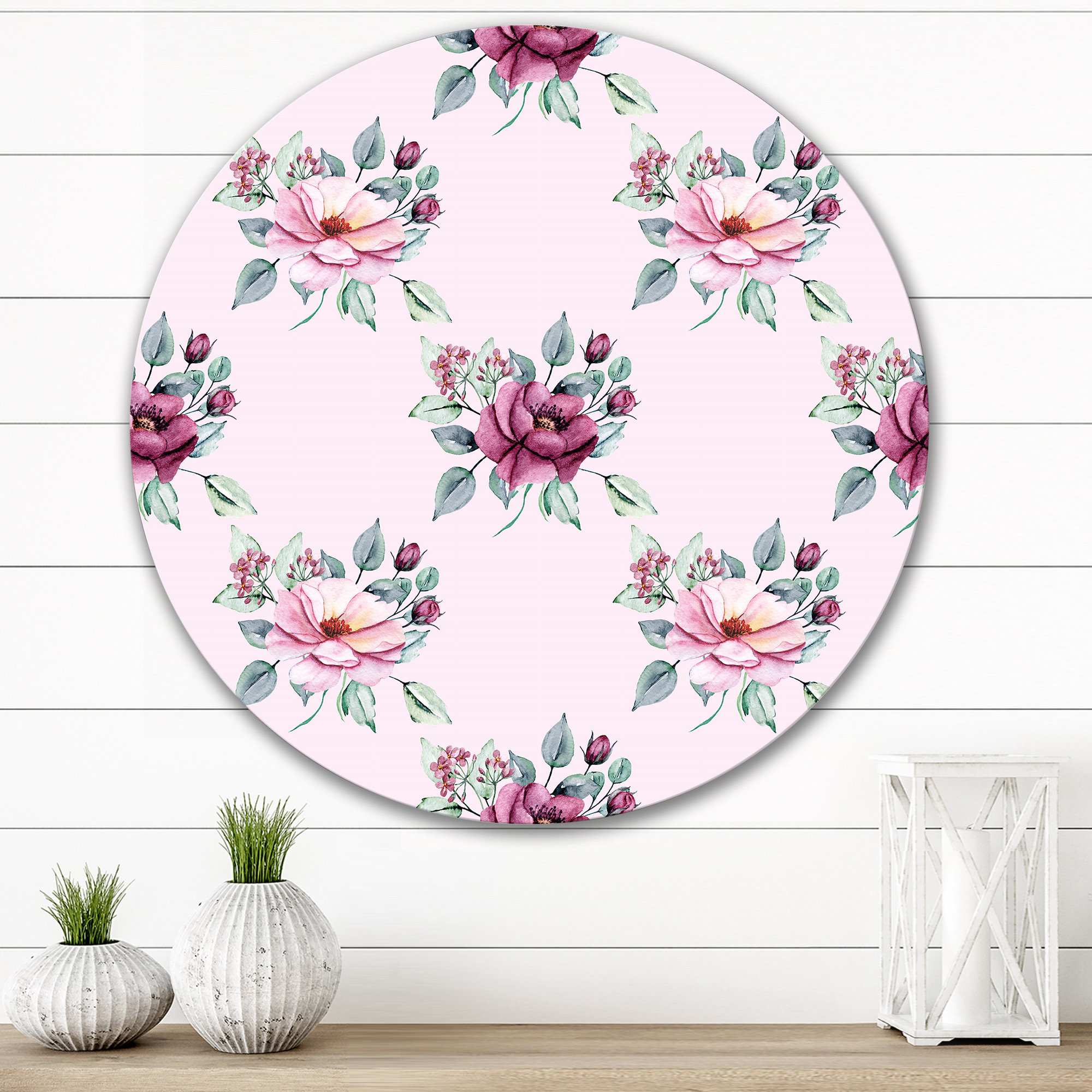 East Urban Home Pink And Red Spring Flowers On Pink - Patterned Metal ...