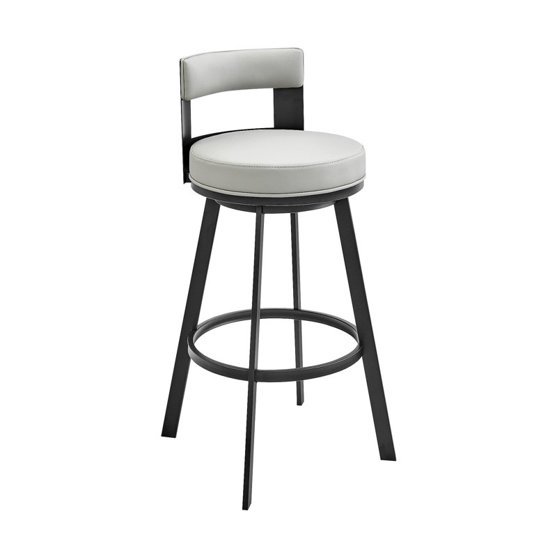 Tabouret tournant 30 "Flynn en métal noir avec similicuir gris clair
