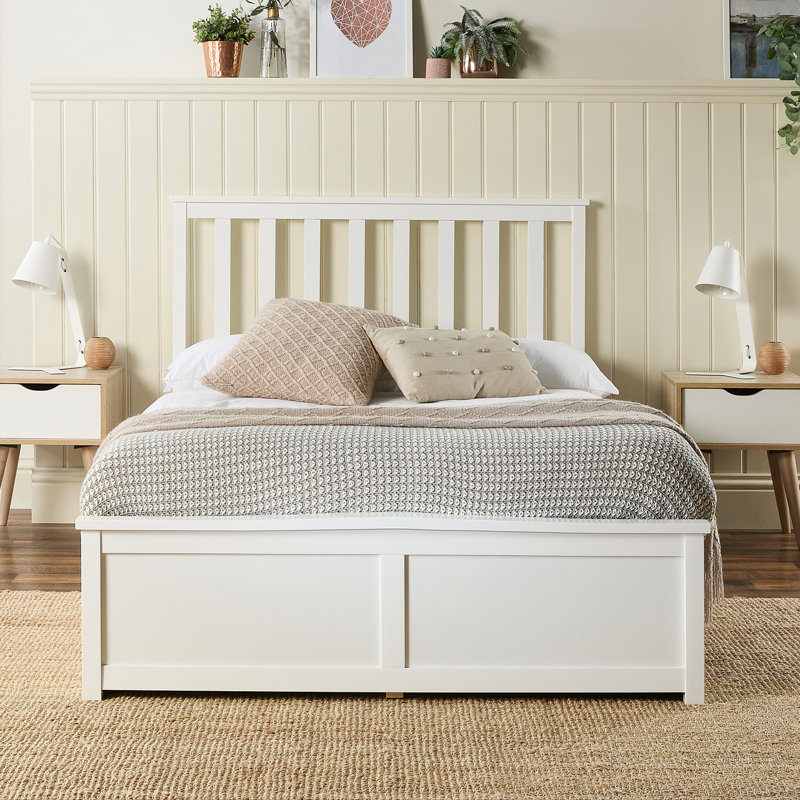 Alliviah Wooden Ottoman Bed - Shaker Style Solid Wood Storage Bed, White, UK Small Double - 120 x 190cm