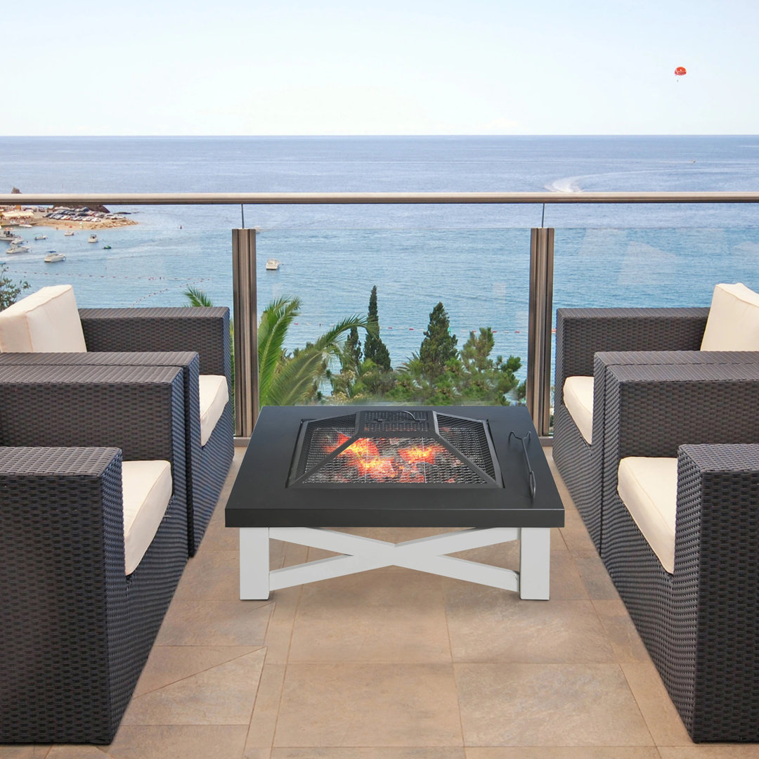 38Cm H x 86Cm W Steel Wood Burning Outdoor Fire Pit Table