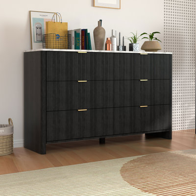 Fluted 6-Drawer  Dresser Organizer with Faux Marble Countertop
