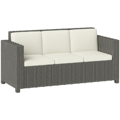 Outsunny 3 Seater Rattan Sofa for Garden Cream White