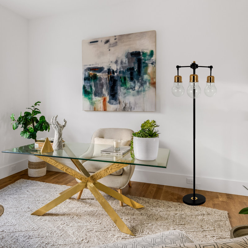 3 Light Gold/Black Floor Lamp With Clear Glass Shades