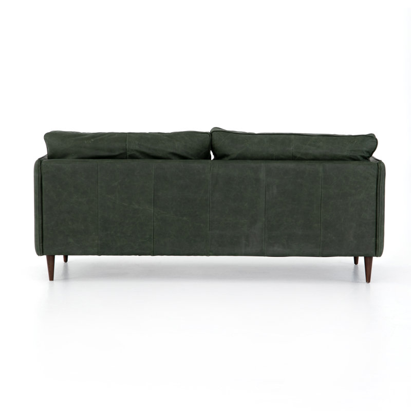 Ashford 76" Genuine Leather Square Arm Sofa, Almond Beech, Eden Sage Top Grain Leather