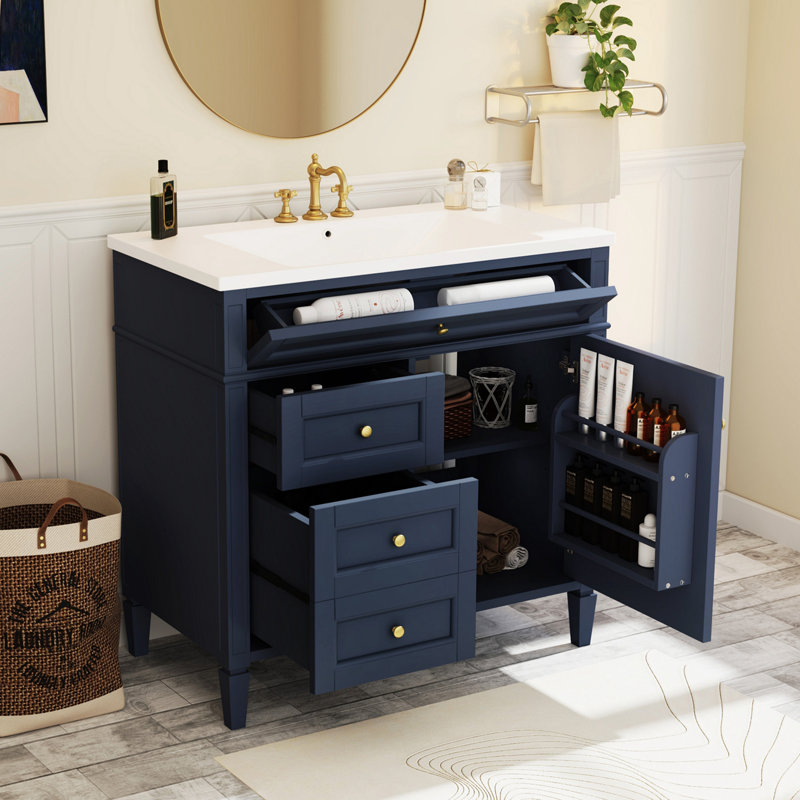 Ensemble de meuble-lavabo simple 36 po avec plateau en résine Dyral, Bleu