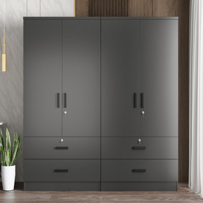 Double Wardrobe With 4 Slim Door And 4 Drawers!