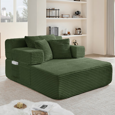 Méridienne surdimensionnée de 49,2 po avec méridienne convertible en velours côtelé avec 3 coussins, poche latérale et canapé-lit simple rembourré pour le salon
