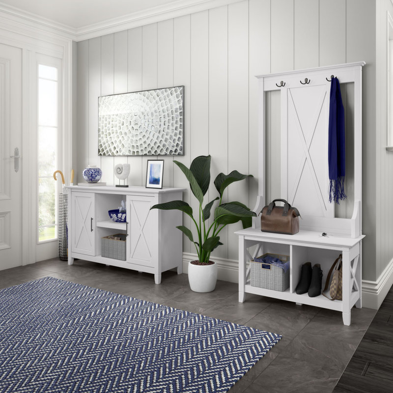 Huckins Hall Tree with Bench and Shoe Storage, Pure White