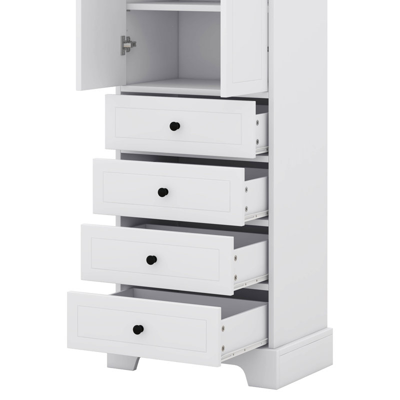Armoire de rangement autoportante avec 2 portes / tablette réglable / 4 tiroirs, armoire pour salle de bain, bureau, cuisine, panneau de fibres à densité moyenne
