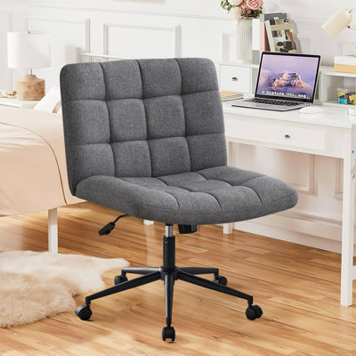 Chaise de bureau avec roulettes, chaise de bureau sans accoudoirs avec support lombaire, chaises d'ordinateur pivotantes à 360 ° à hauteur réglable pour salle d'étude de bureau à domicile, lin