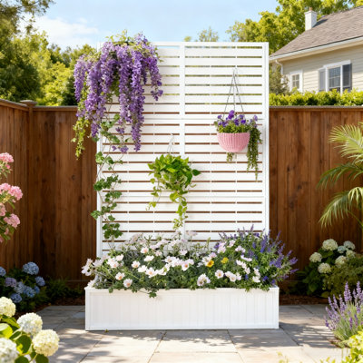 Mur de jardinière en métal avec treillis, lit de jardin surélevé avec treillis et écran d'intimité, jardinière d'extérieur avec trous de drainage pour plantes grimpantes, vignes, fleurs et légumes, jardinière d'intimité pour jardin