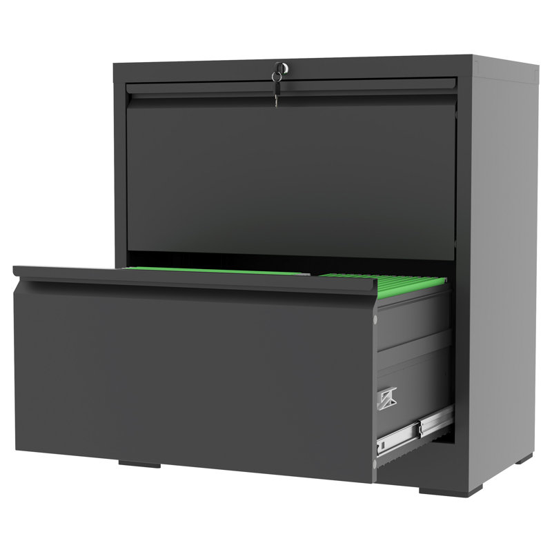 2 Drawer Lateral File Cabinet with Lock - Home Office Storage for Letter/Legal/F4/A4 Hanging Files - Requires Assembly, Black