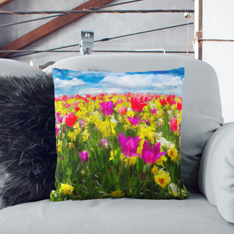 Meadow Of Flowers Painting Square Throw Cushion, Stone, 55cm H x 55cm W x 20cm D