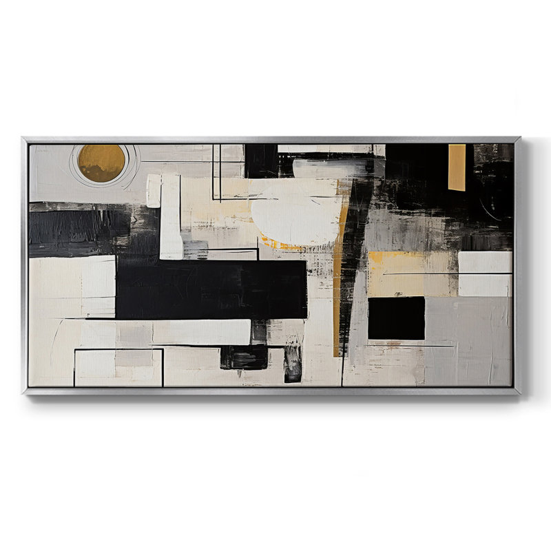 «Abstract Series» -CCCLLXXIX- Toile tendue avec châssis tendue, prête à être accrochée, H 25 po x l 49 po, Argent argent