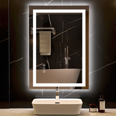 Miroir de salle de bain rectangulaire à DEL sans cadre anti-buée