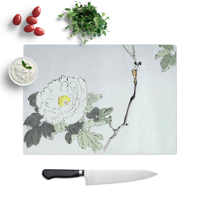 Tempered Glass Blooming Peony Chopping Board, 39 cm W x 28.5 cm L