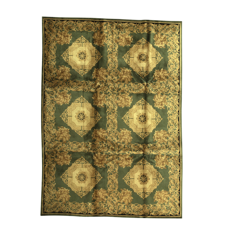 Tapis jaune et vert de haute qualité noué à la main