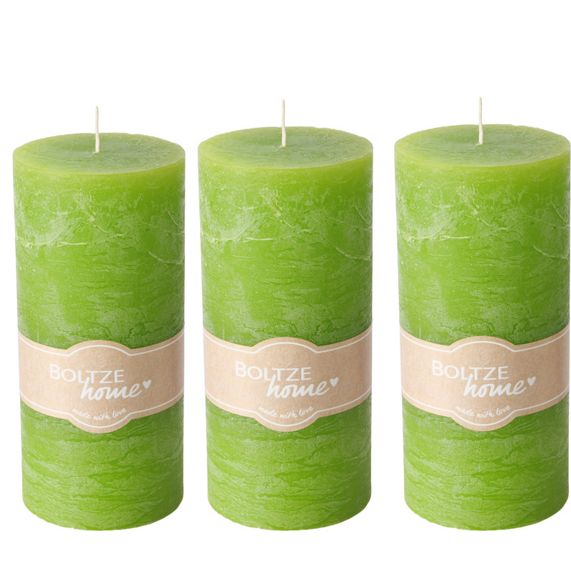 3 Piece Pillar Candle Set, Bright Green