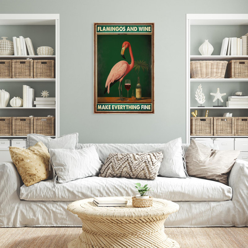 Flamants et vin 2, H 20 po x l 16 po x P 1,25 po