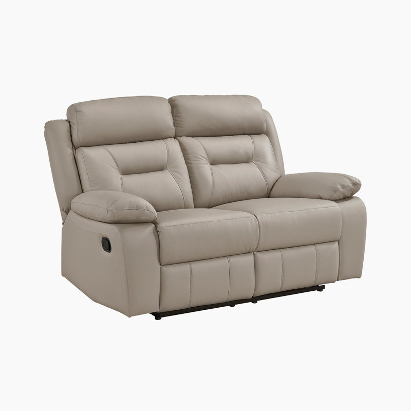 Sitz 62.5'' Transitional Top Grain Leather Manual Double Reclining Love Seat with Tab Pull Reclining Motion, Latte