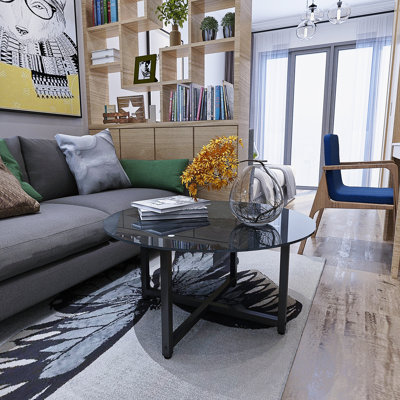Table basse ronde avec pieds en verre, table basse transparente, tables d'appoint modernes, table basse moderne, table basse