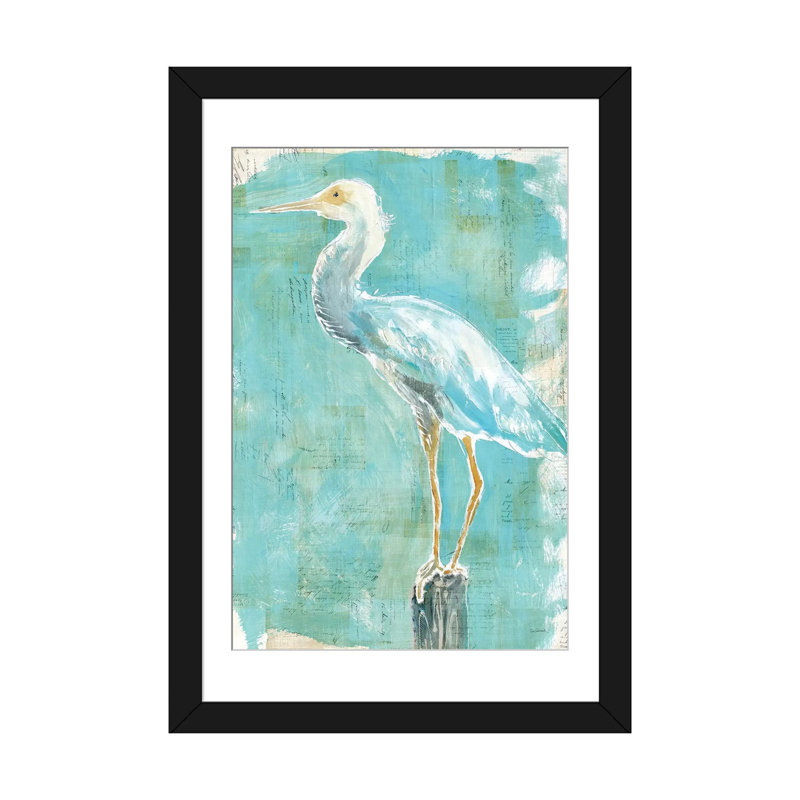 « côtier aigrette ii », reproduction d’art sur toile, H 24 po x l 16 po x P 1 po, Papier d'art encadré noir, Blanc