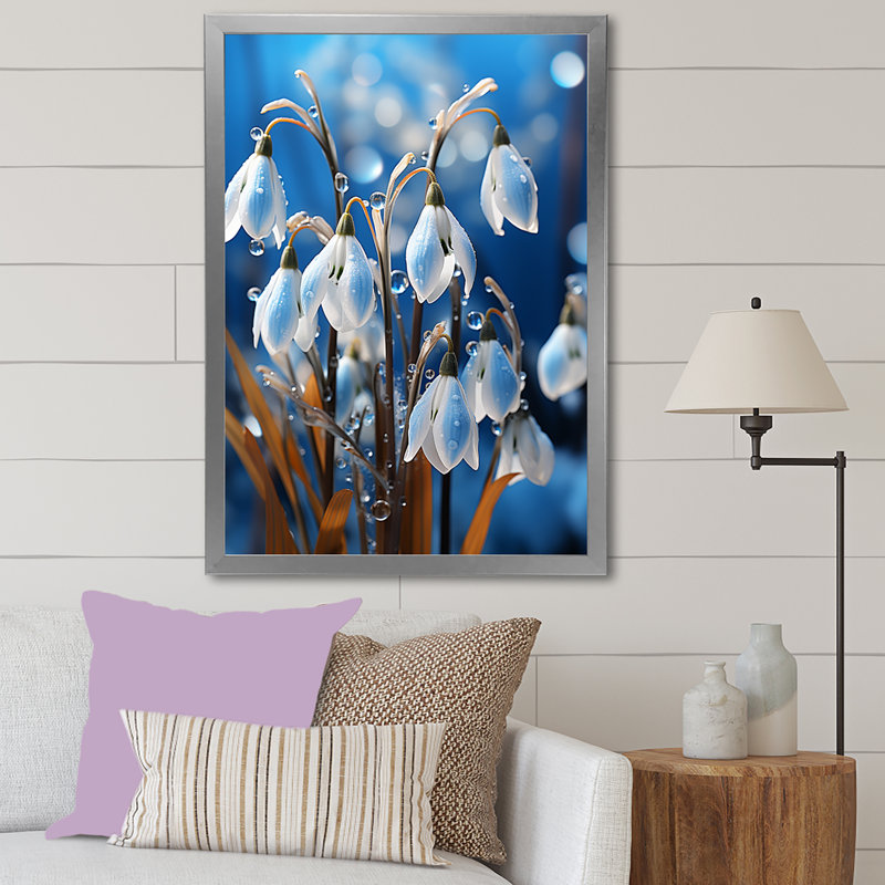 Silver Framed Winter Snowdrop Flower Canvas Print, 20" x 12"
