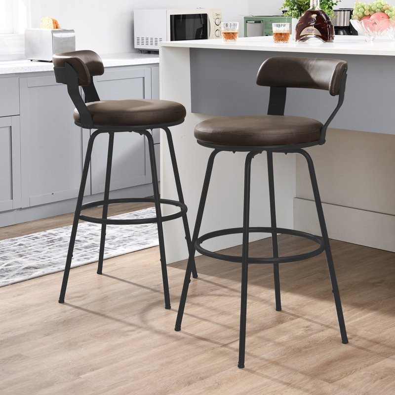 Kipton Low Back Bar Stools Metal Leather Counter Stools, Brown, Bar Stool (30” Seat Height)