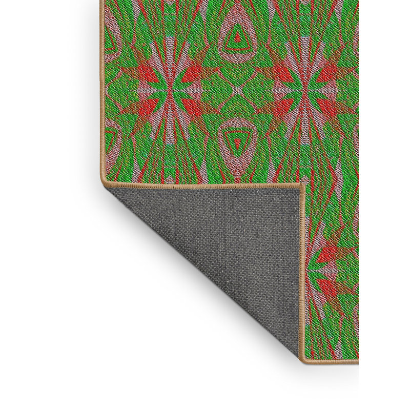 Tapis vert/rouge à motifs, Rectangle 5 pi x 7 pi