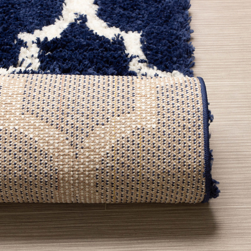 Tapis bleu marine à motif de treillis Brimmer, Rectangle 3 pi x 5 pi