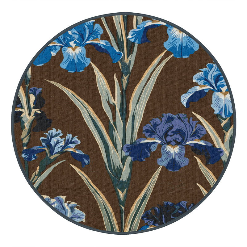 Machine Washable Botanical Brown Area Rug, Round 3'