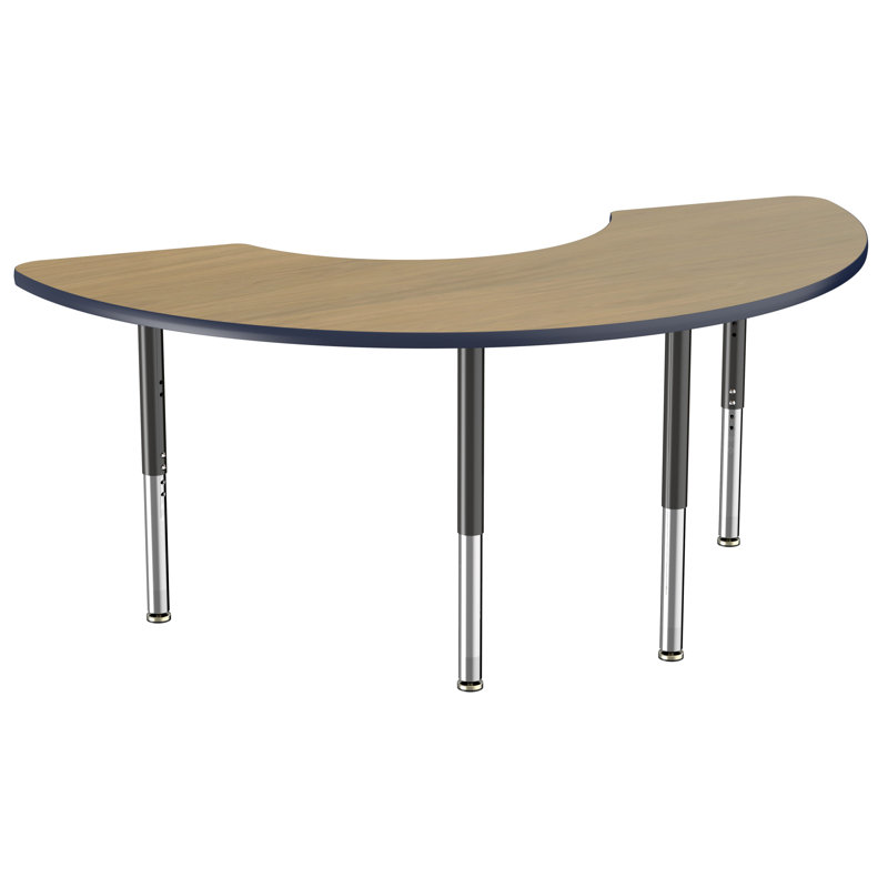 Table d'activité demi-lune 36 "x 72" avec pieds réglables, Super, Chêne Pasadena / bleu marine / noir