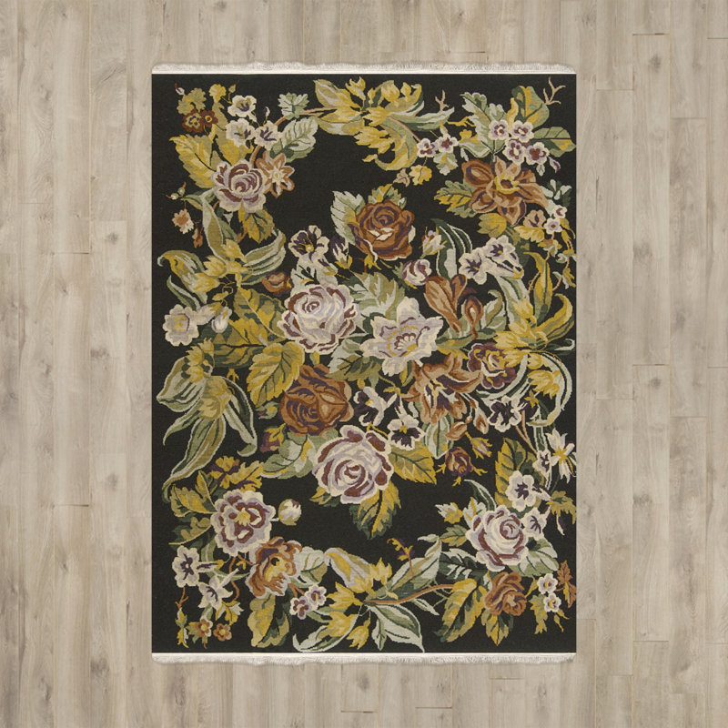 Tapis noir en laine tissé à la main Chelsea, Rectangle 7 pi 9 po x 9 pi 9 po