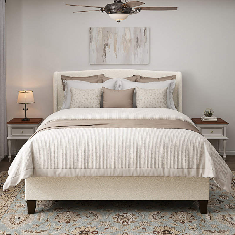 King Size Bed Frame With High Back Upholstered Headboard, King