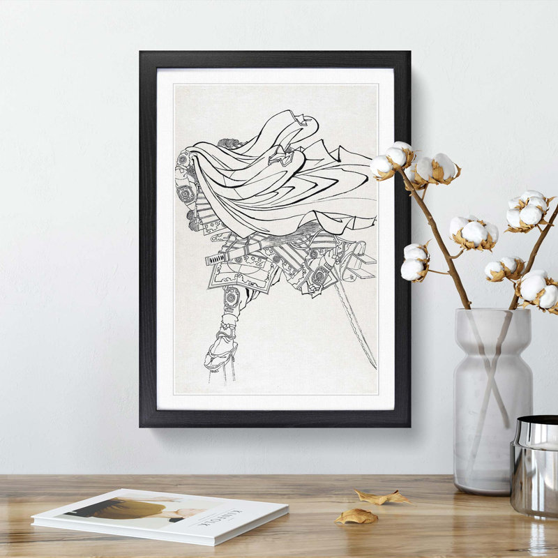 Running Warrior by Katsushika Hokusai - Picture Frame Drawing Print, 48cm H x 36cm W x 2cm D, Black Framed