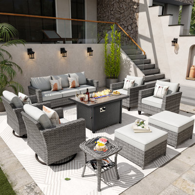 GRS Premium All-Weather Wicker 9 - Person Patio Conversation Set with Cushions