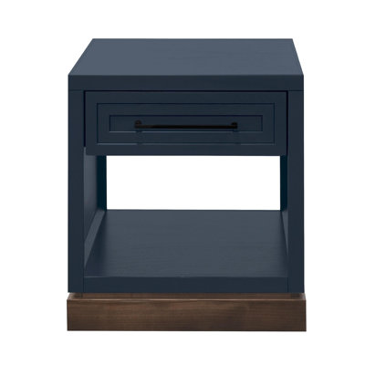 Table de bout Nora 22 po, aucun assemblage requis, denim bleu et finition whisky