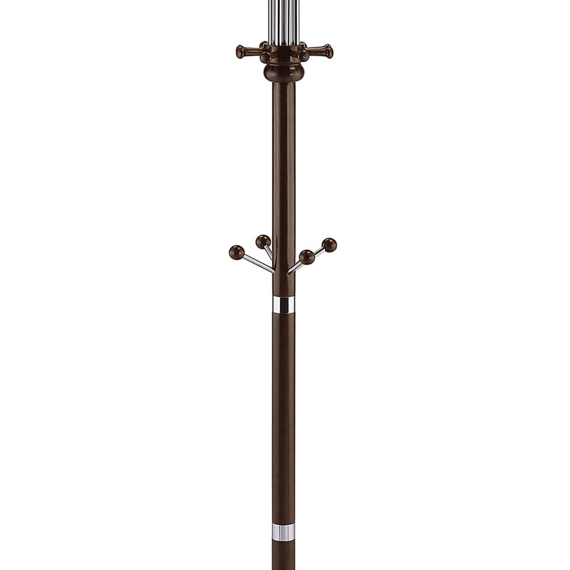 73" Tall Chrome And Wood Coat Rack, Brown