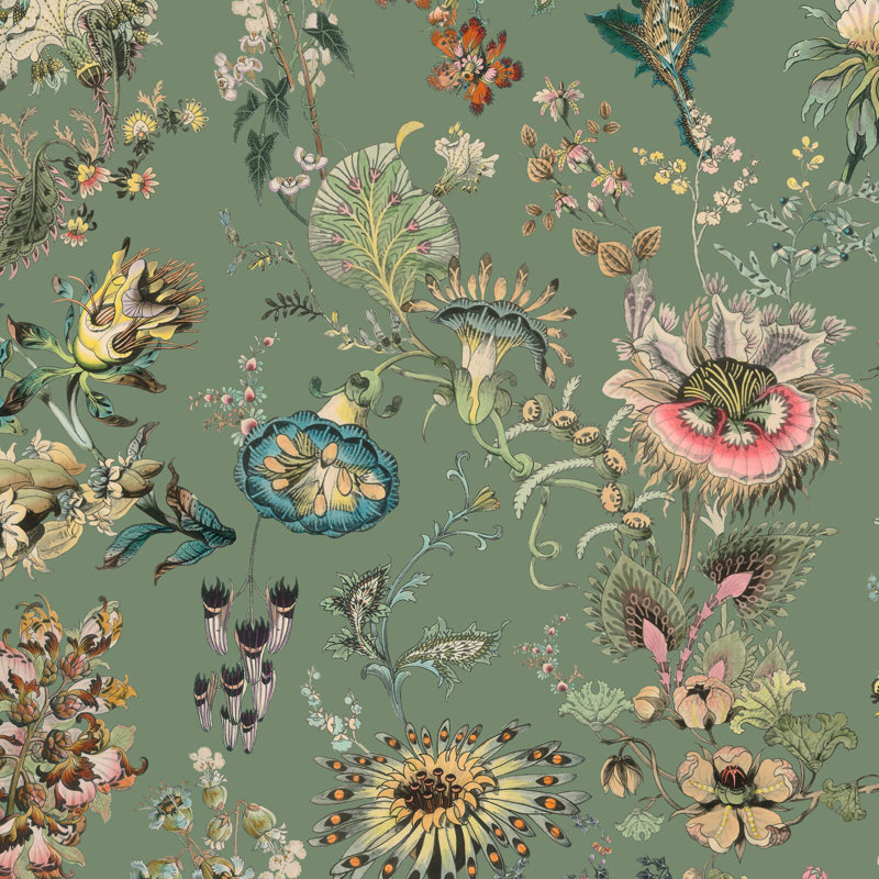 Flora Fantasia 9.84" L x 70.87" W Wallpaper Roll, Verdigris