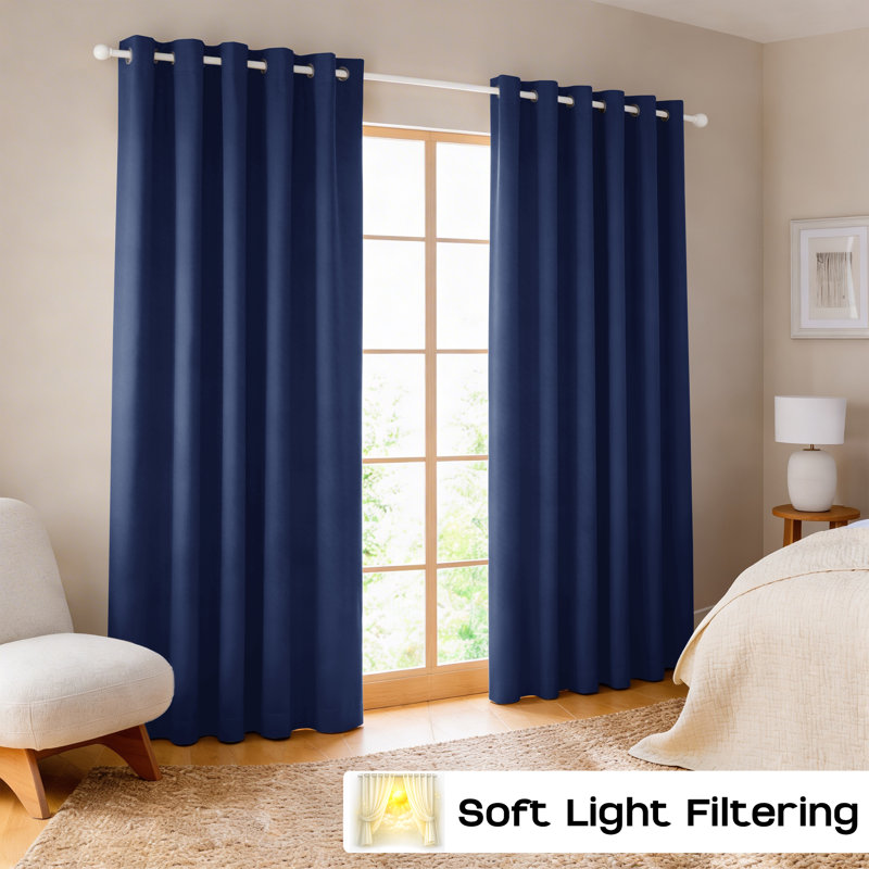 260 GSM Thermal Blackout Eyelet Curtains, Navy, Single Panel 167cm Width x 213cm Drop