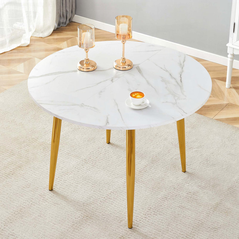 Extendable Round Dining Table with Gold Legs