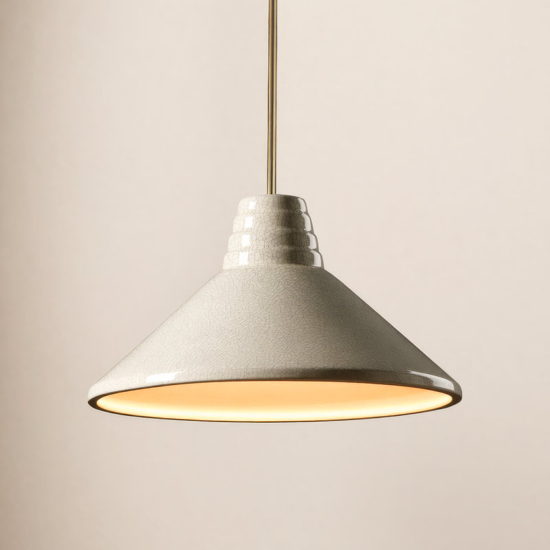 Roselle Single Light Ceramic Dimmable Pendant, Antique Brass, White Crackle