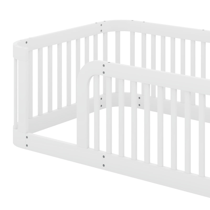 Structure de lit simple en bois avec clôture en bois, Blanc